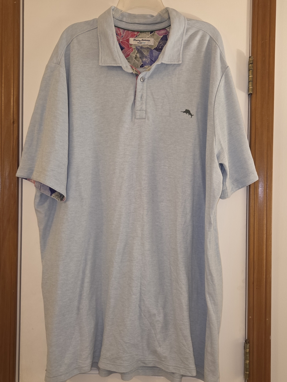 Tommy Bahama Island Zone Light Blue Polo with Floral Collar Trim
